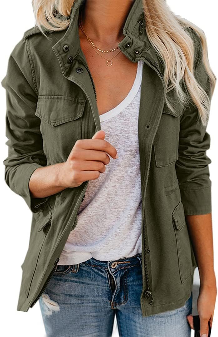 Best cargo utility jacket – chouyatou Women's Fall Stand Collar Zip Up Military