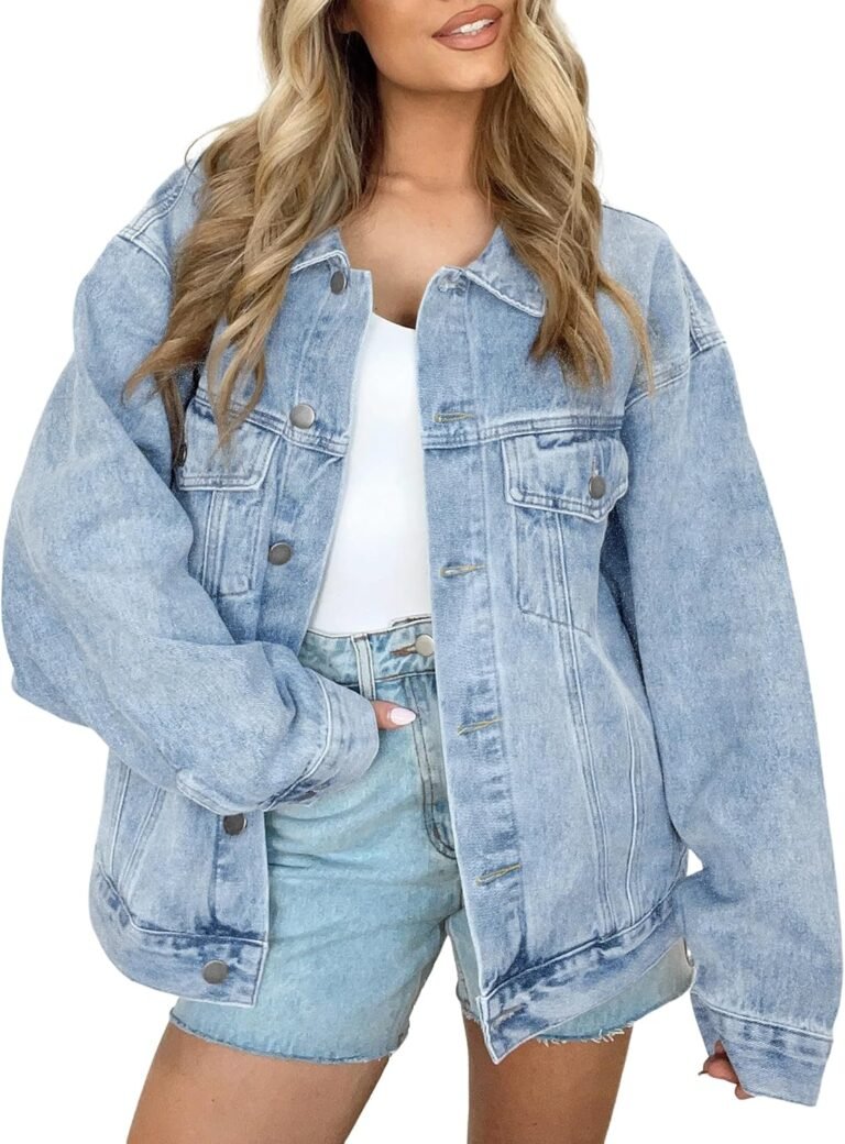 Best denim jacket – AUTOMET Women's Button Down Oversized Jeans Jacket with