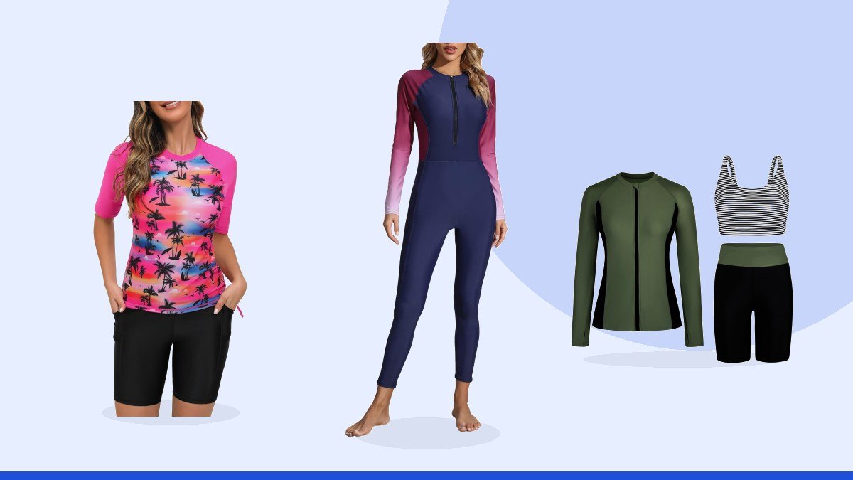 Best full coverage modest swimsuit – Women Zip Front Full Body Rash Guard with