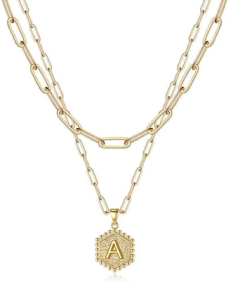 Best initial pendant necklace – M MOOHAM Dainty Initial Necklaces for Women, 14K-Gold-Plated