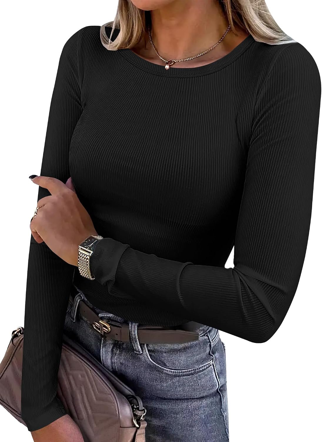 Best long sleeve top – ANRABESS Women Long Sleeve Shirts Ribbed Fitted Tops
