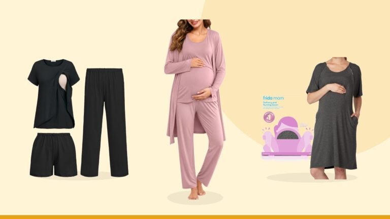 Best maternity pajamas – SWOMOG Maternity Nursing Robe Set 3 PCS Women