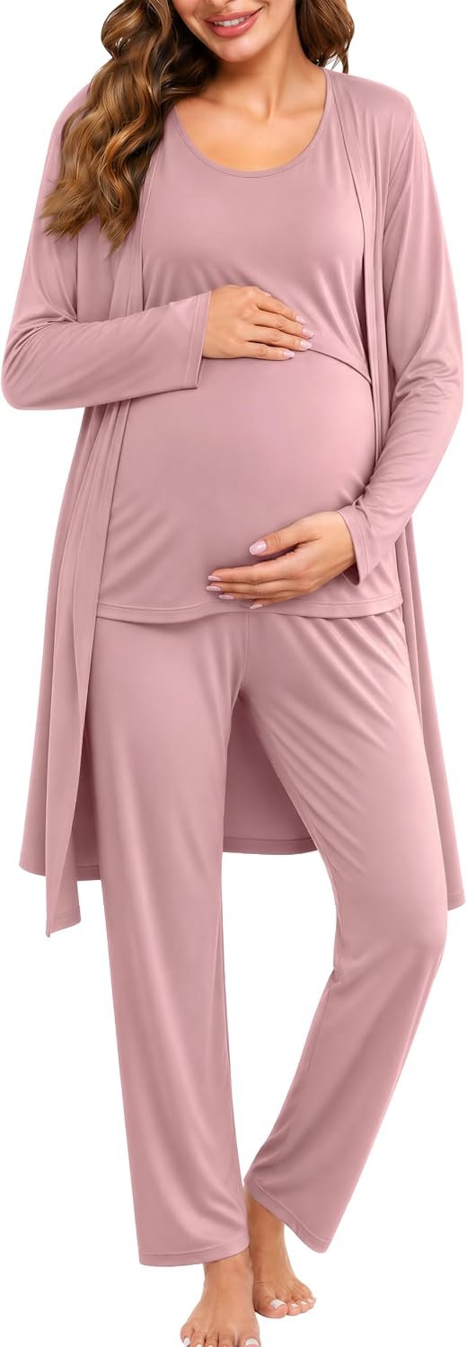 Best maternity pajamas – SWOMOG Maternity Nursing Robe Set 3 PCS Women