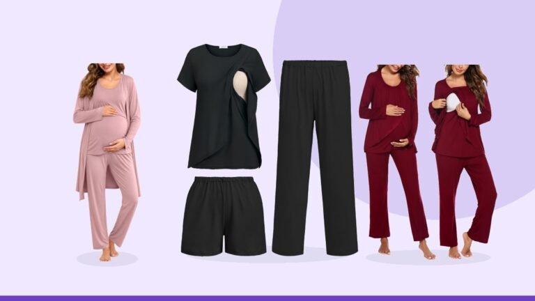 Best nursing maternity pajamas – Ekouaer 3 PCS Maternity Nursing Pajamas Set Postpartum