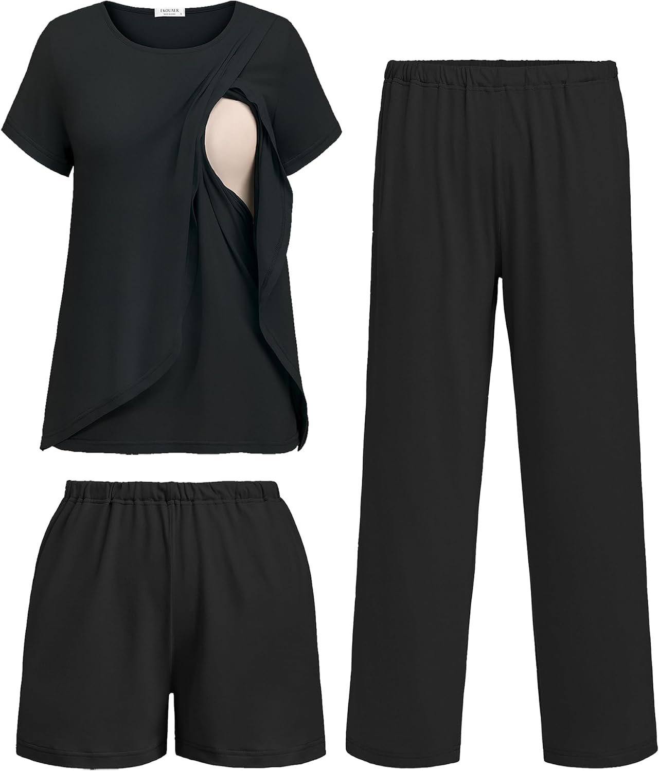 Best nursing maternity pajamas – Ekouaer 3 PCS Maternity Nursing Pajamas Set Postpartum