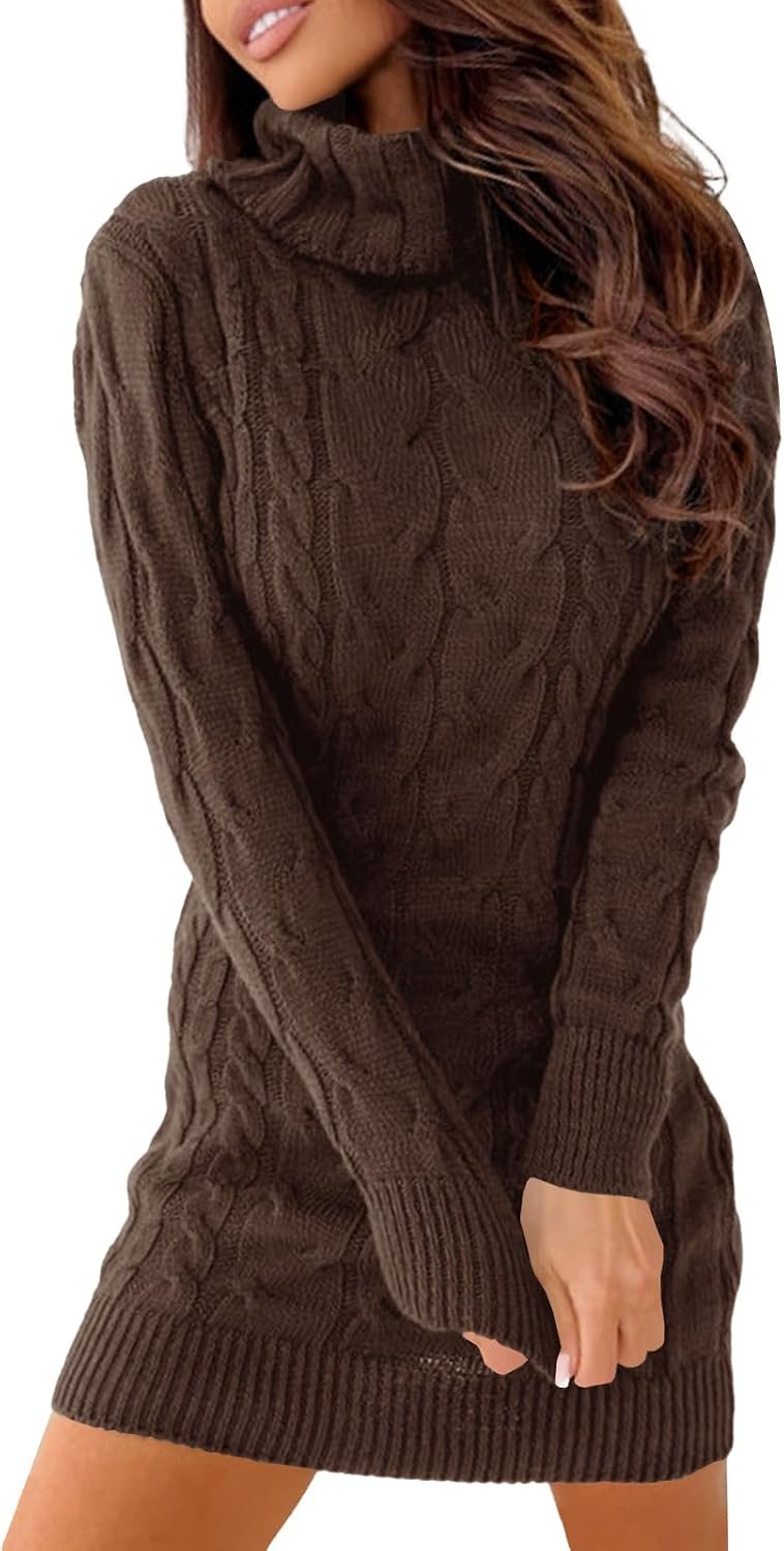 Best sweater dress – Langwyqu Womens Cable Knit Long Sleeve Turtleneck Bodycon