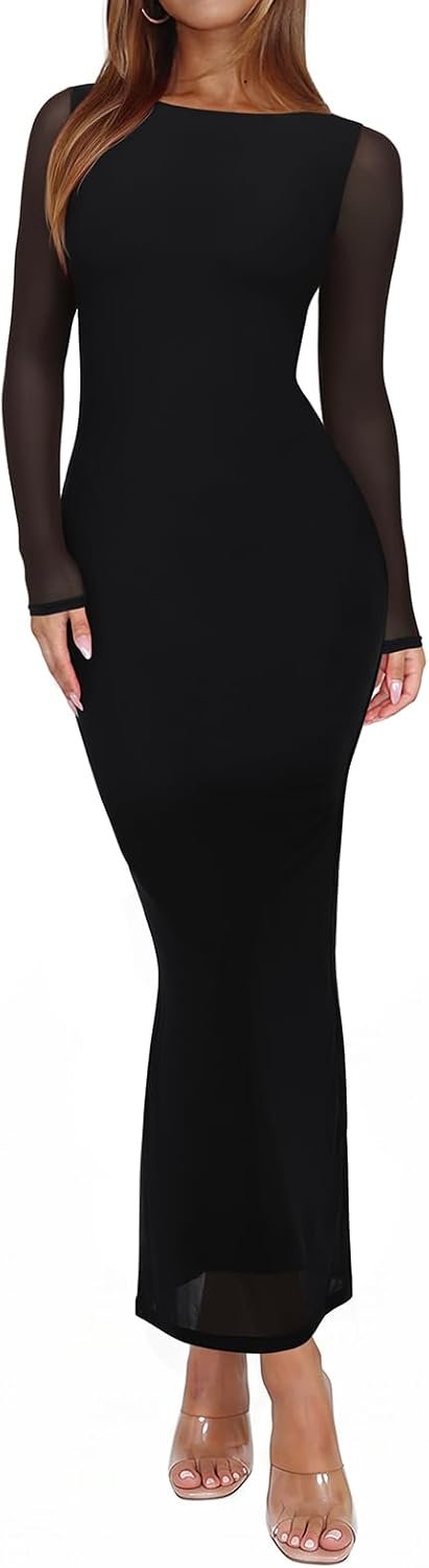 Best wedding guest dress – REORIA Women's Fall Mesh Sheer Long Sleeve Wedding